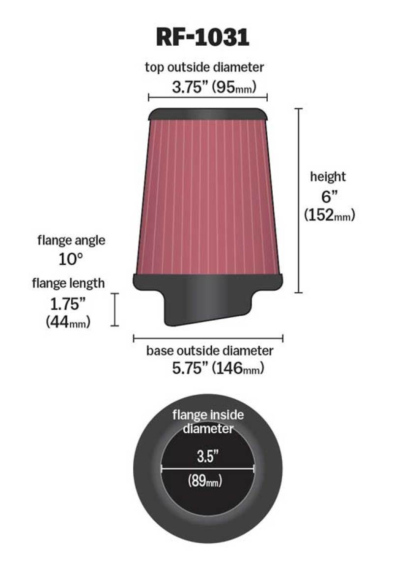 K&N Engineering RF-1031 Round Tapered Universal Air Filter for Automotive and Equipment