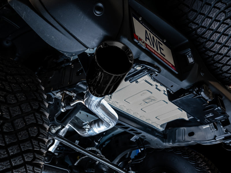 AWE Tuning 2021+ Ford Bronco 0FG Single Rear Exit Exhaust with Diamond Black Tip and BashGuard™