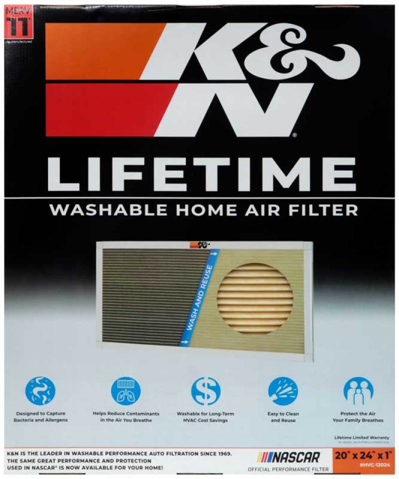 K&N Engineering HVAC Air Filter - 20 x 24 x 1, Reusable Synthetic Pleated Filter for Long-Lasting Air Quality