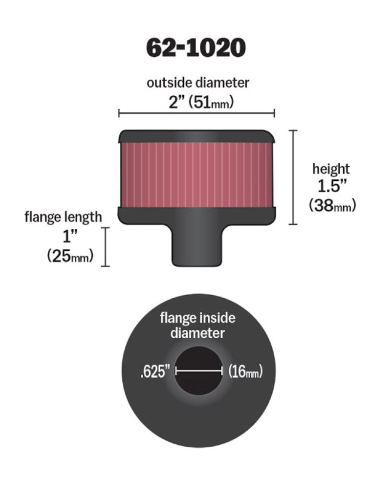 K&N Engineering 62-1020 Steel Base Crankcase Vent Filter for Classic and Racing Applications