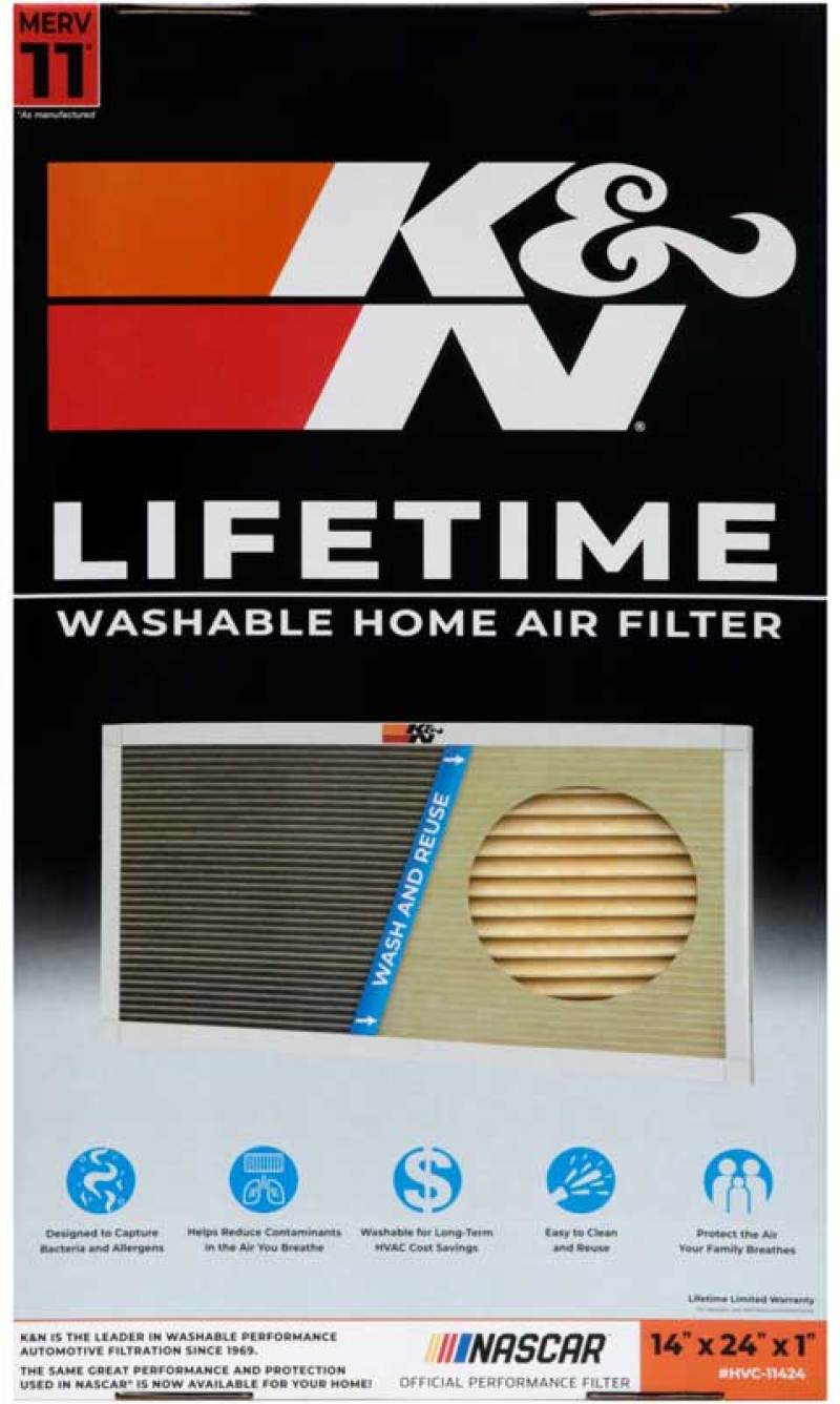 K&N Engineering HVAC Filter Part HVC-11424 – Washable & Reusable, MERV 11 Pleated Synthetic Media, 14 x 24 x 1 Inches
