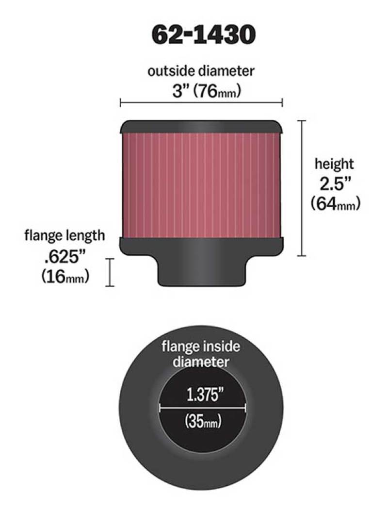 K&N Engineering 62-1430 Rubber Base Crankcase Vent Filter with 1.375-inch Flange and 3-inch Outer Diameter