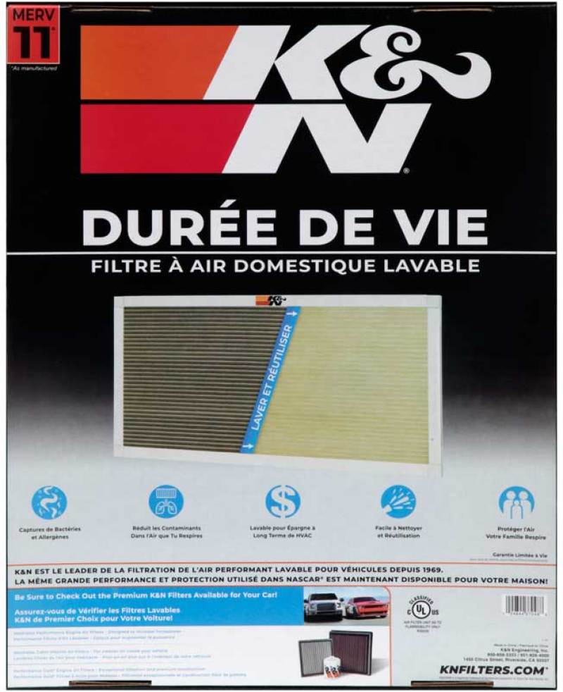 K&N HVAC Filter 16 x 20 x 1 - Washable and Reusable Air Filter with MERV 11 Rating