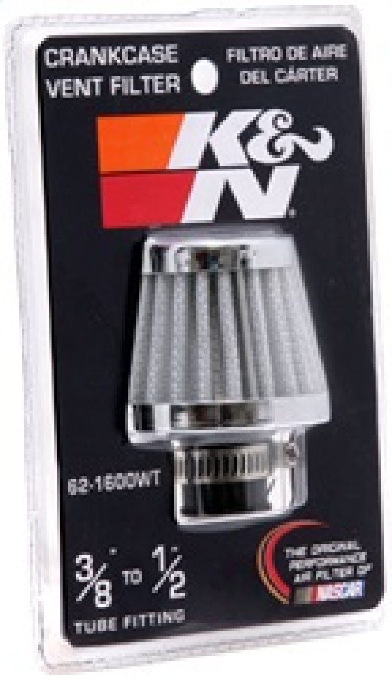 K&N Engineering 62-1600WT Crankcase Vent Filter with Chrome Top and Base, 2-inch Base Diameter