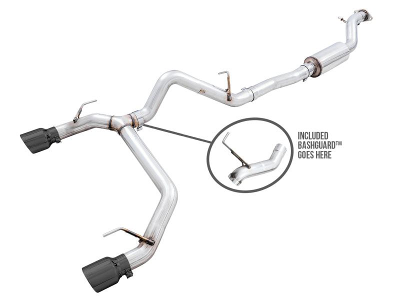 AWE Tuning 0FG Dual Rear Exit Exhaust with BashGuard™ for Ford Bronco – Diamond Black Tips