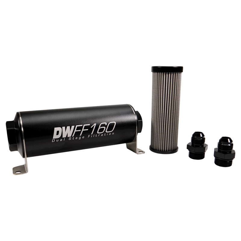 DeatschWerks Stainless Steel 8AN 10 Micron Inline Fuel Filter Housing Kit (160mm)