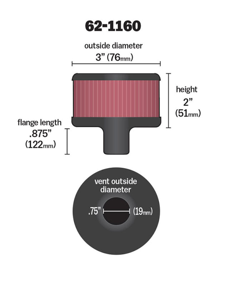 K&N Engineering 62-1160 Chrome Crankcase Vent Filter for Classic and Racing Engines