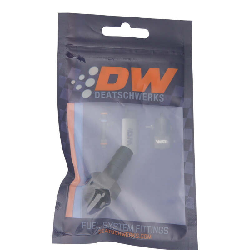 DeatschWerks 6AN ORB Male to 3/8 Inch Male Triple Barb Fitting with O-Ring - Anodized Matte Black