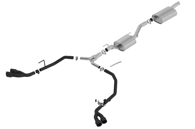 Borla Touring Cat-Back Exhaust System for 2020-2026 Jeep Gladiator 3.6L V6 — Dual Black Coated T-304 Stainless Steel Tips and Tailpipes