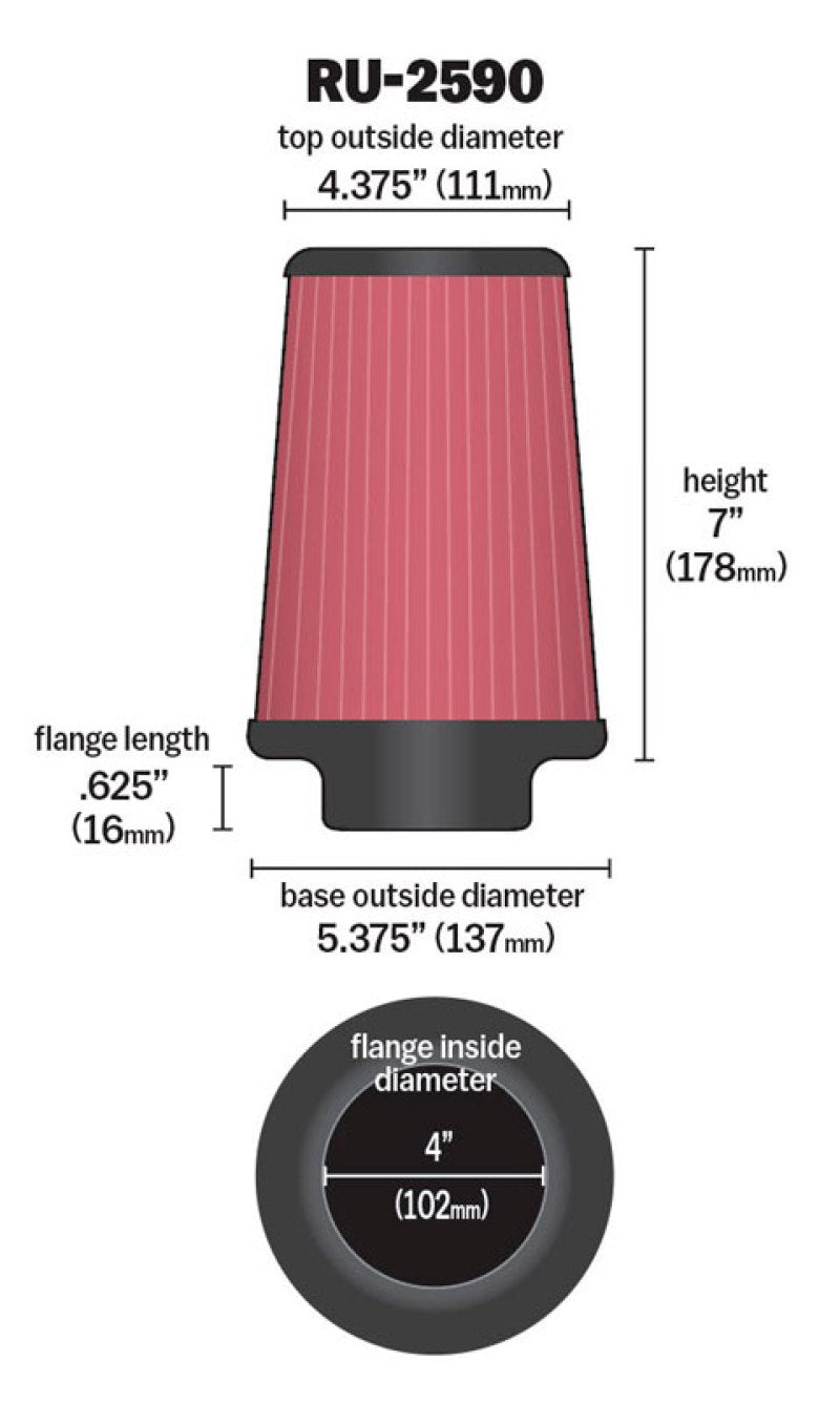 K&N Engineering Universal Rubber Air Filter with 4-inch Flange – 7-inch Height