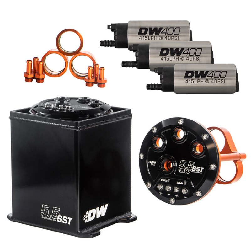 DeatschWerks 5.5L Modular Surge Tank with Three DW400 Fuel Pumps