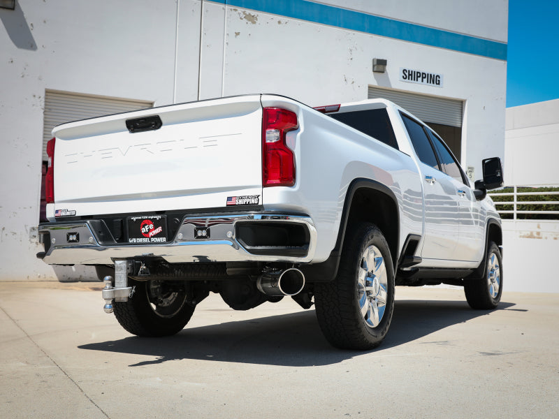 aFe Large Bore-HD 5 Inch Stainless Steel DPF-Back Exhaust System with Polished Tip for 2020-2023 GM Duramax Diesel Trucks Part #49-44125-P