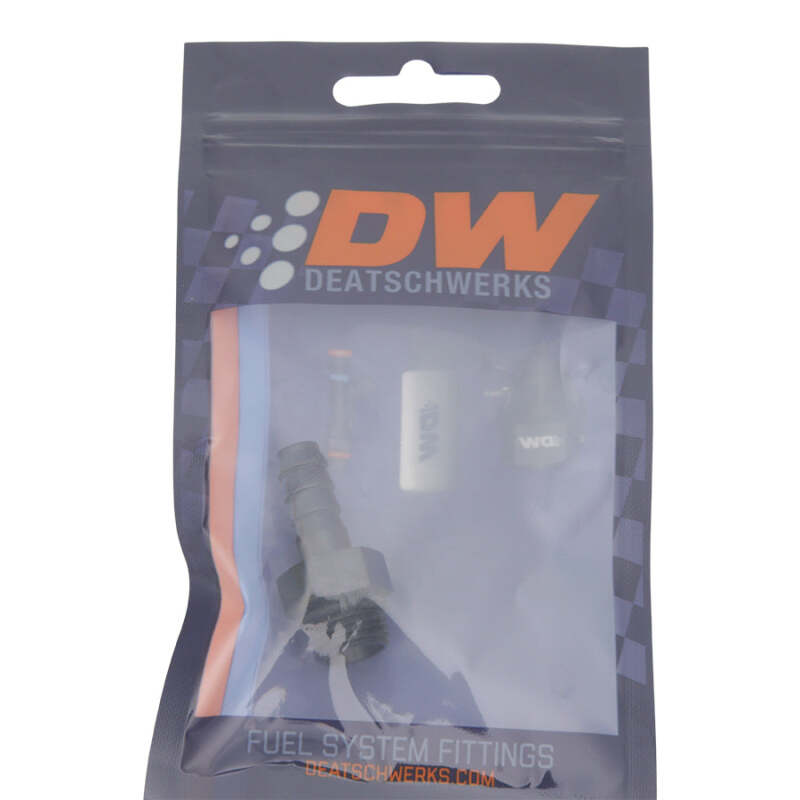 DeatschWerks 6AN ORB Male to 5/16 inch Male Triple Barb Fitting with O-Ring - Anodized Matte Black