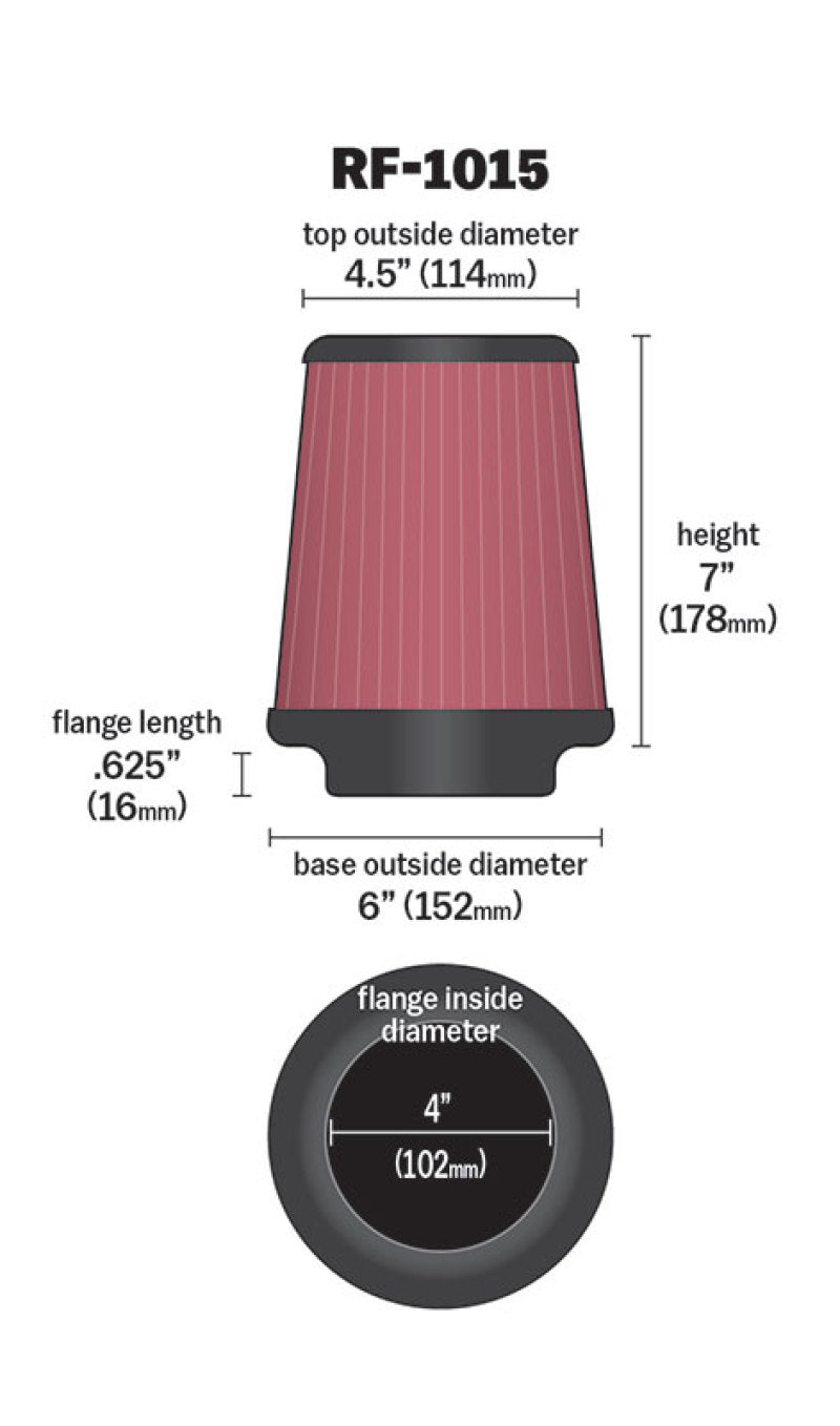 K&N Engineering RF-1015 Universal Air Filter - 6 inch OD Base, 4.5 inch OD Top, 7 Inch Height for Pontiac Firebird