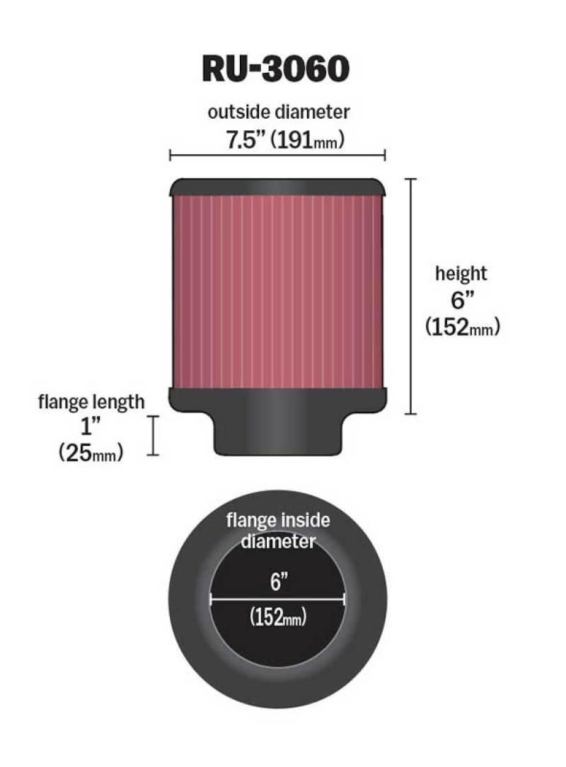 K&N Engineering Universal Rubber Air Filter with 6-Inch Flange ID and 7.5-Inch Outer Diameter