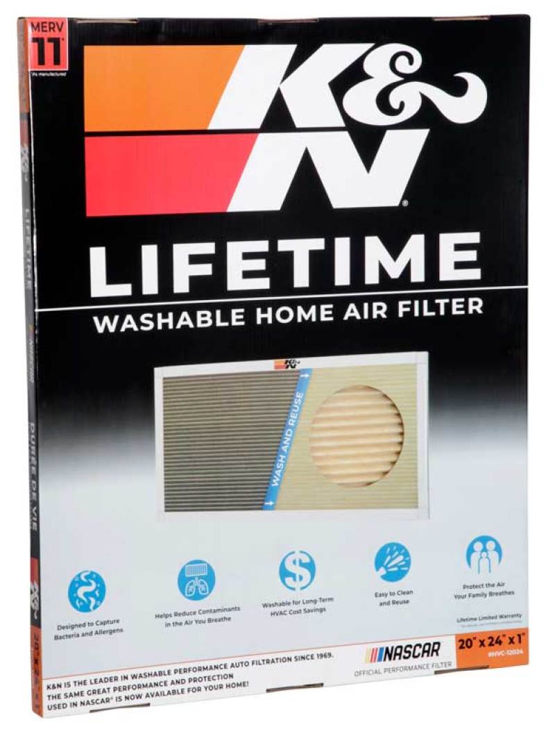 K&N Engineering HVAC Air Filter - 20 x 24 x 1, Reusable Synthetic Pleated Filter for Long-Lasting Air Quality