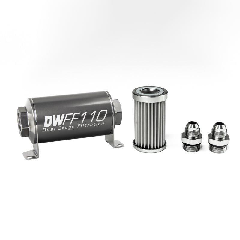 DeatschWerks Stainless Steel 8AN Inline Fuel Filter Housing Kit - 5 Micron, Universal Fit, 110mm