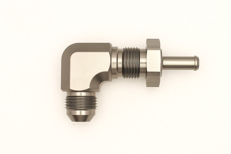 DeatschWerks 6-02-0713 8AN Male Flare to 5/16 Inch Male Barb Bulkhead Adapter 90-Degree, Anodized Titanium