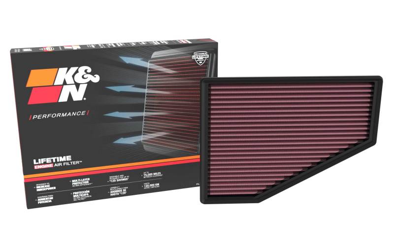K&N Engineering Part 33-5123 High-Flow Replacement Air Filter for 2021-2022 Jeep Grand Cherokee L with V6 3.6L Engine