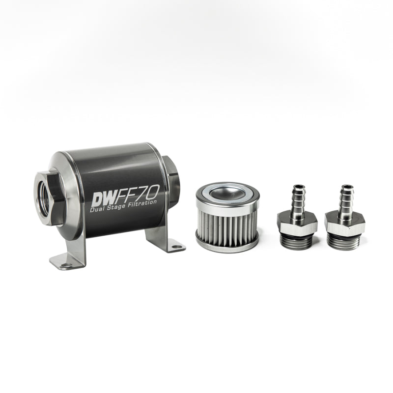DeatschWerks Stainless Steel 10 Micron Inline Fuel Filter Housing Kit, 5/16in Hose Barb
