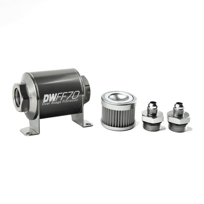 DeatschWerks Stainless Steel 6AN Inline Fuel Filter Housing Kit (70mm) - 10 Micron, Universal