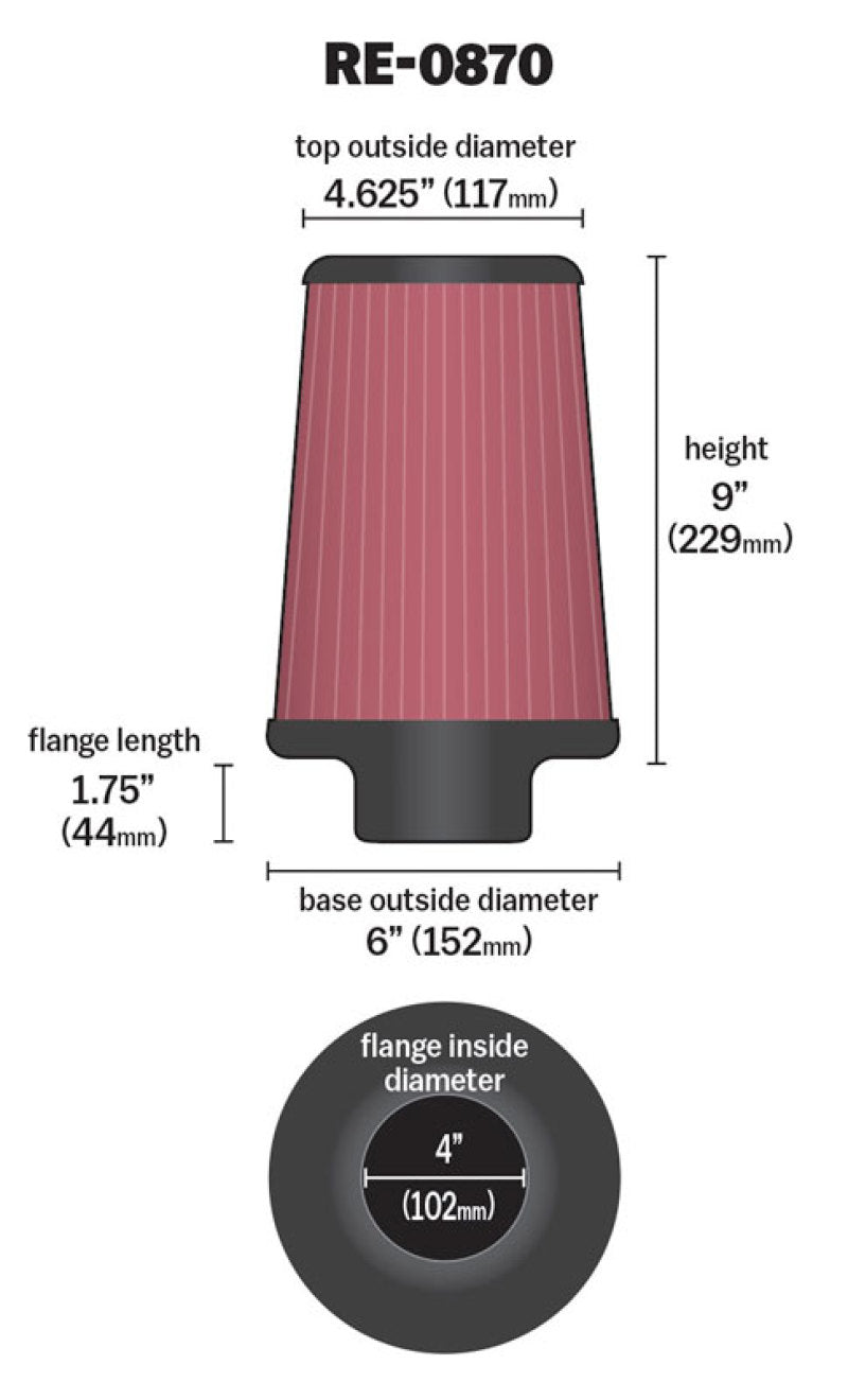 K&N Engineering Universal Rubber Air Filter 4-inch Flange / 6-inch Outer Diameter - Model RE-0870
