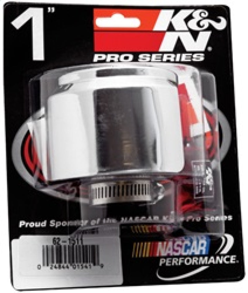 K&N Engineering 62-1511 1-Inch Flange Crankcase Vent Filter with Chrome Top and Reusable Cotton Media