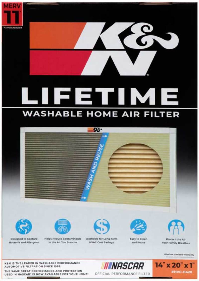 K&N HVAC Filter 14 x 20 x 1 - Reusable High-MERV 11 Pleated Synthetic Air Filter