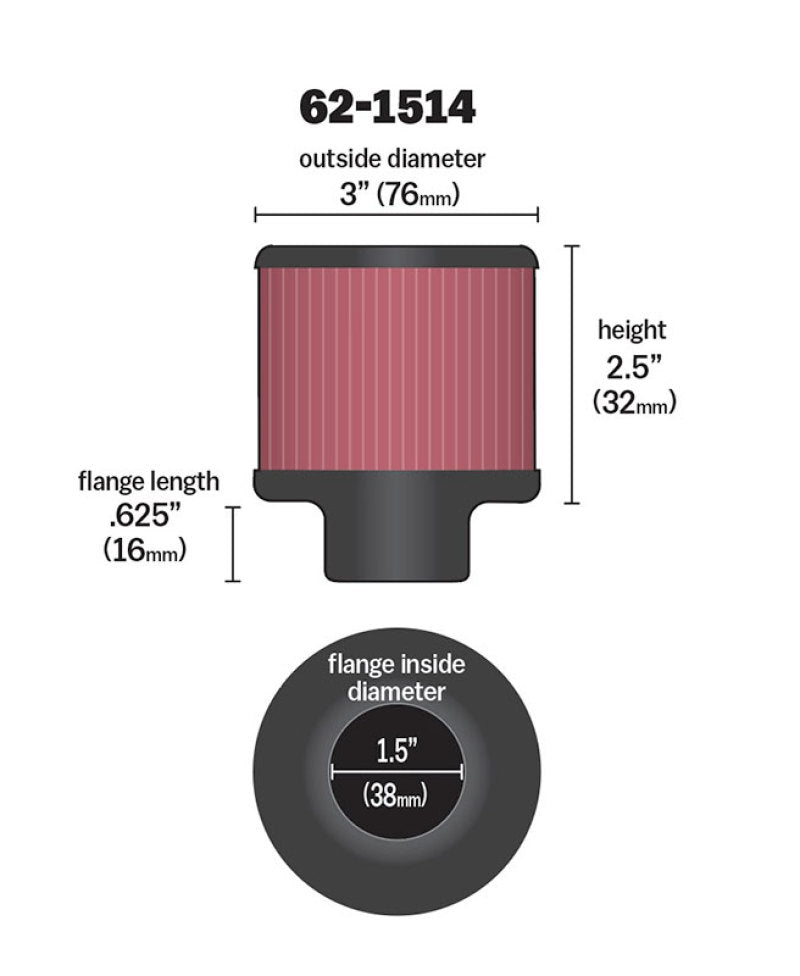 K&N Engineering 62-1514 1.5 inch Flange Crankcase Vent Filter with Chrome Top and Heat Shield