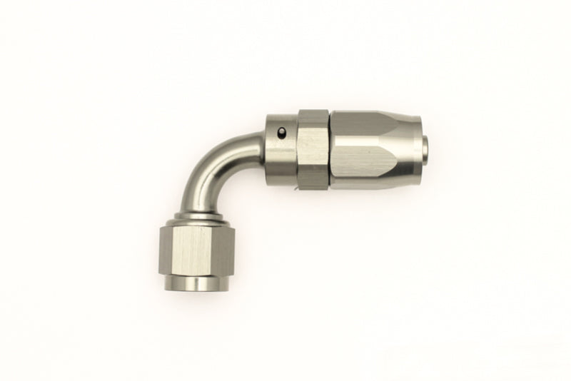 DeatschWerks 6AN Female Swivel 90-Degree Hose End CPE – Anodized DW Titanium Fuel Fitting