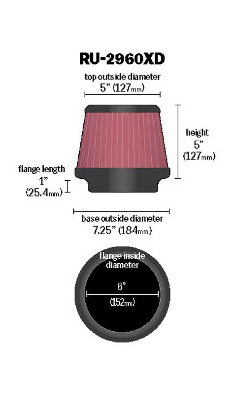 K&N Engineering Universal Tapered Air Filter – 6 Inch Flange, 7.5 Inch Base Diameter, 5 Inch Height for Ford Mustang and Flex