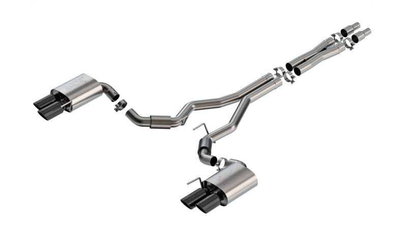 Borla 2024-2025 Ford Mustang GT 5.0L V8 ATAK Cat-Back Exhaust System with Black Chrome Quad Tips - Part #140970BC