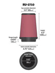 K&N Engineering Universal Rubber Round Air Filter, 3.31in Flange ID, 4.75in Base OD, 3.5in Top OD, 6.5in Height