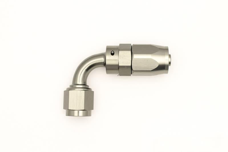 DeatschWerks 6AN Female Swivel 90-Degree Hose End CPE – Anodized DW Titanium Fuel Fitting