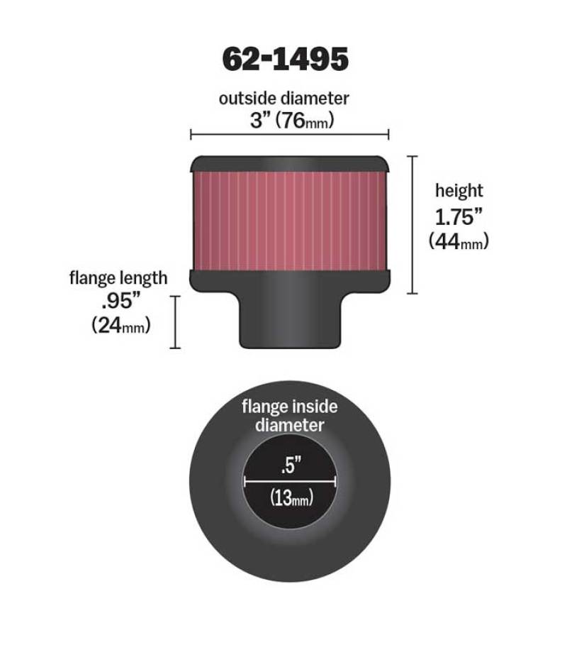 K&N Engineering 62-1495 Chrome Top Rubber Base Crankcase Vent Filter for Ford Valve Covers