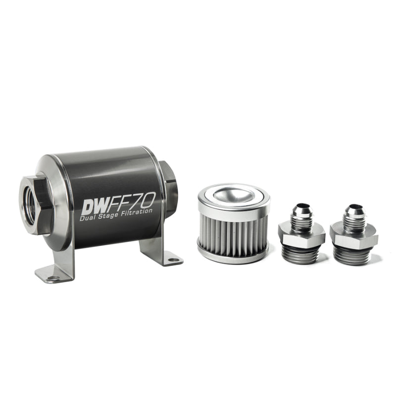 DeatschWerks Stainless Steel 6AN Inline Fuel Filter Housing Kit (70mm) - 10 Micron, Universal