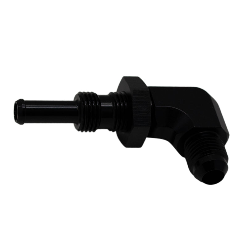 DeatschWerks 6AN Male Flare to 5/16 Inch Male Barb Bulkhead Adapter 90-Degree - Anodized Matte Black