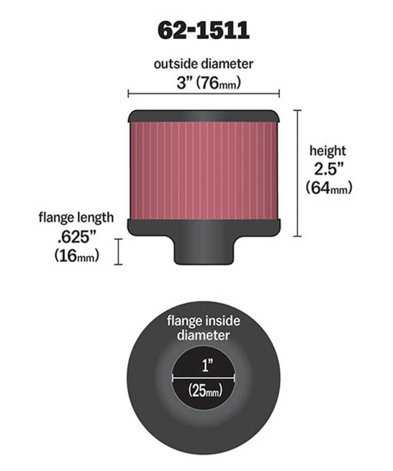 K&N Engineering 62-1511 1-Inch Flange Crankcase Vent Filter with Chrome Top and Reusable Cotton Media