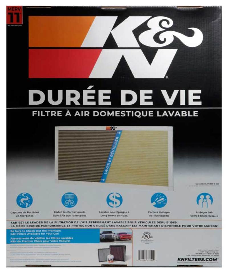 K&N HVAC Filter - 20 x 25 x 1, Reusable Washable Synthetic Pleated Filter for Superior Air Quality