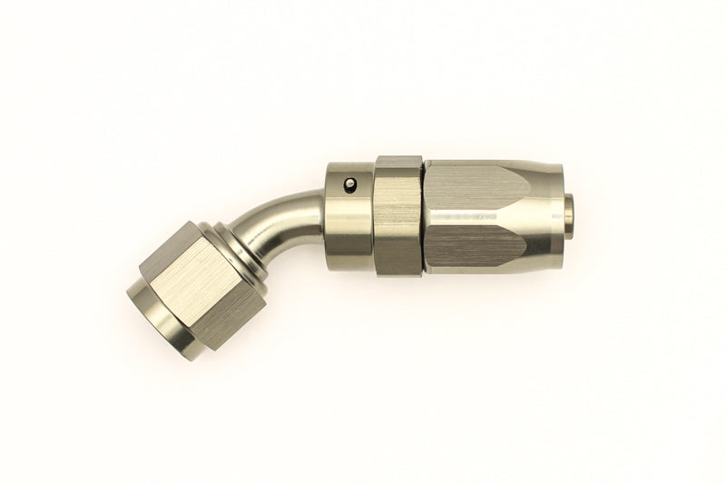 DeatschWerks 6AN Female Swivel 45-Degree Hose End CPE - Anodized DW Titanium