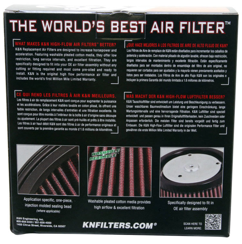 K&N Engineering HD-2075 High-Flow Replacement Air Filter for Harley-Davidson 75-78 XLCH, XLH1000, FLH Electra Glide