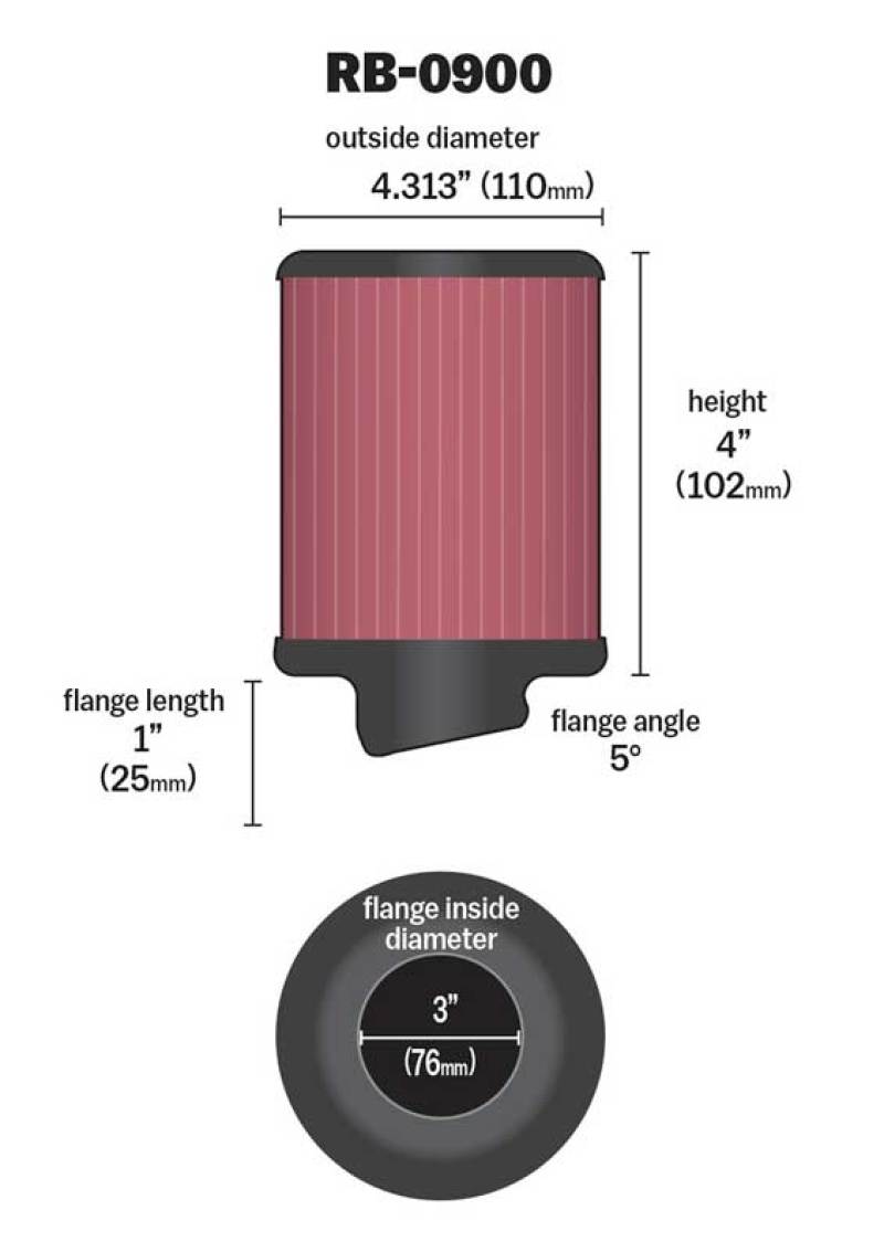 K&N Engineering Universal Rubber Air Filter – 3 Inch Diameter, 4.5 Inch Outer Diameter, 4 Inch Height